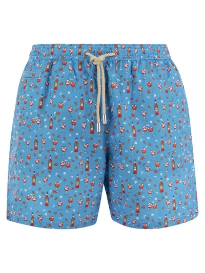 Mc2 Saint Barth Lightweight Fabric Swim Boxer Shorts With Print In Blue