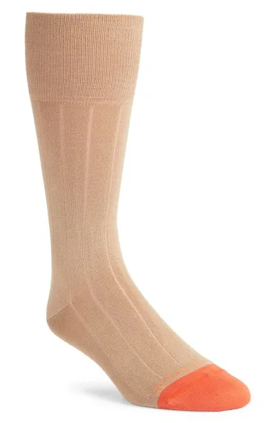 Edward Armah Pima Cotton Blend Rib Dress Socks In Khaki