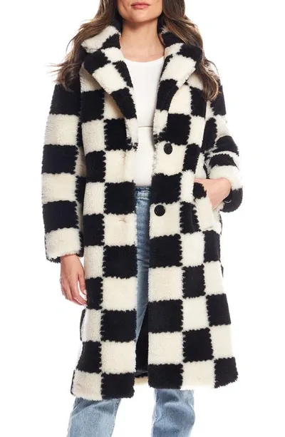 Donna Salyers Fabulous-furs Checkmate High Pile Fleece Longline Coat In Multi