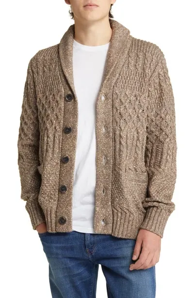 Schott Marled Shawl Collar Cardigan In Khaki