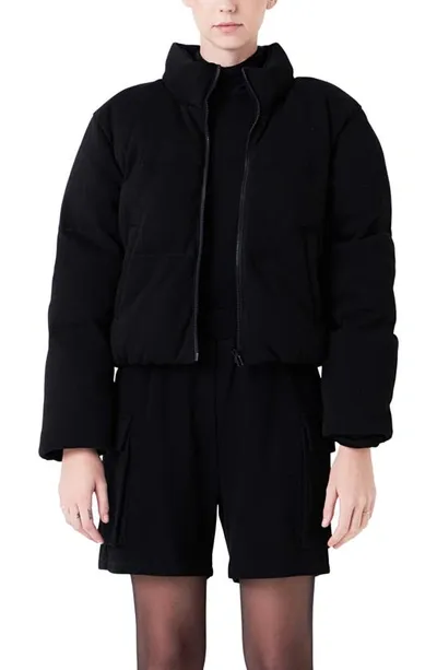 Grey Lab Knit Puffer Jacket In Black