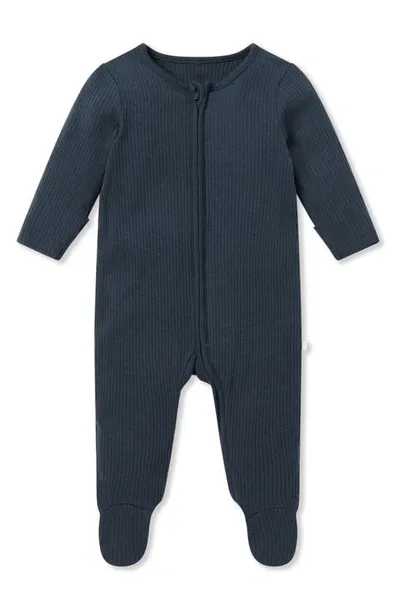 Mori Kids' Clever Zip Footie In Ribbed Navy