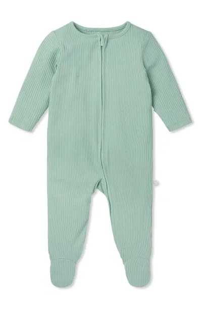 Mori Kids' Clever Zip Footie In Ribbed Mint