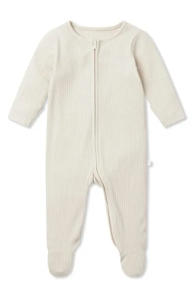 Mori Kids' Clever Zip Footie In Ribbed Ecru