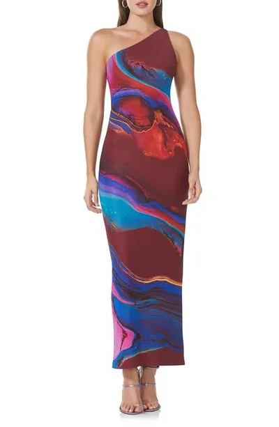 Afrm Foley One-shoulder Dress In Ocean Marble