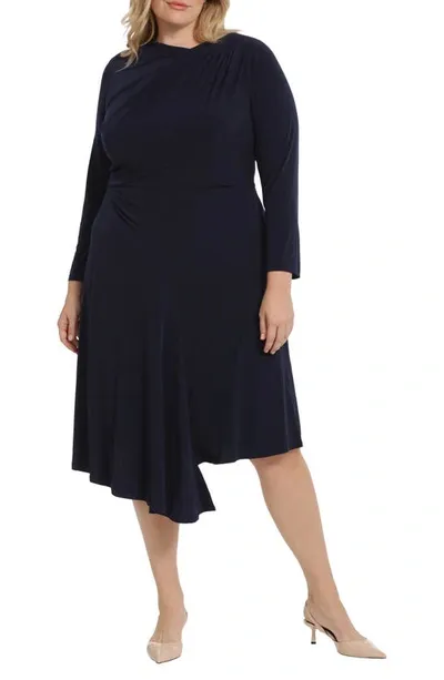 Maggy London Gathered Dress In Moonlight Navy