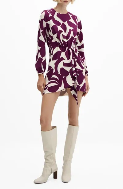 Mango Murcia Print Long Sleeve Minidress In Dark Red