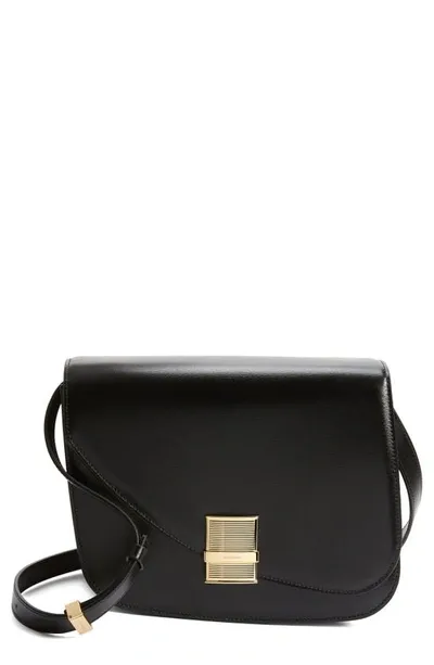 Ferragamo Medium Fiamma Leather Crossbody Bag In Black