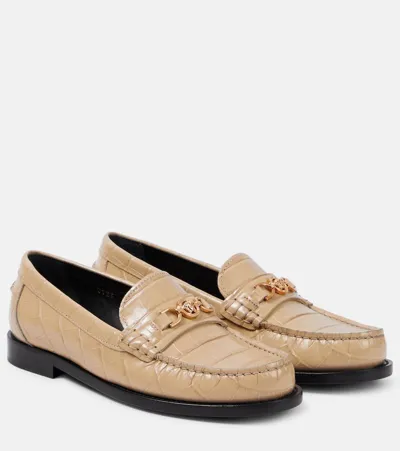 Versace Medusa '95 Croc-effect Leather Loafers In Neutrals