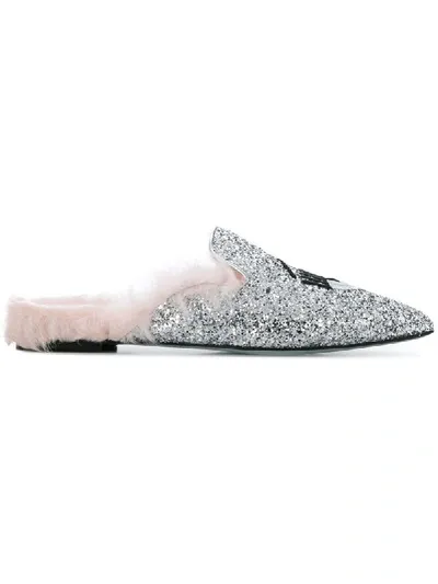 Chiara Ferragni 'flirting' Mules Mit Shearling In Silver