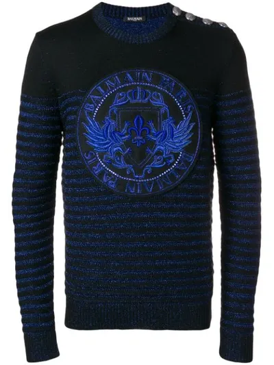 Balmain Embellished Metallic Medallion Sweater In Black