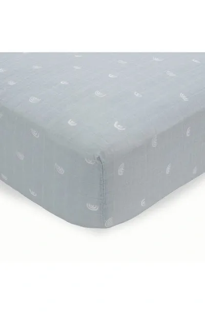 Little Unicorn Kids' Cotton Muslin Crib Sheet In Blue Rainbow