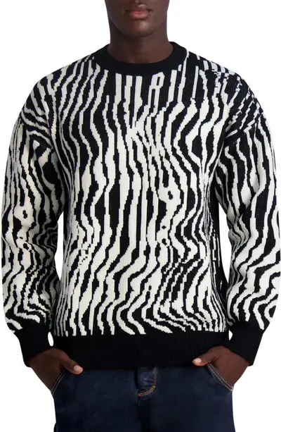 Karl Lagerfeld Mixed Media Crewneck Sweater In Black,white