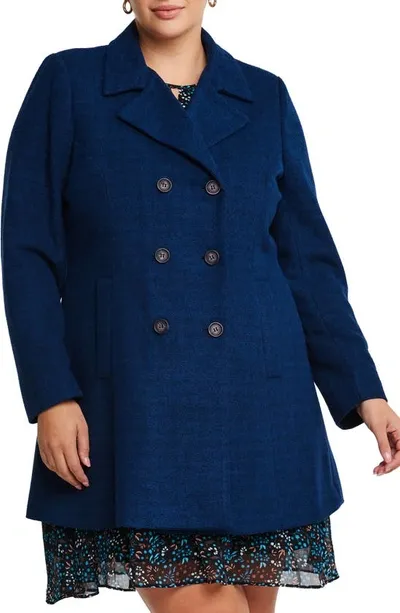 Estelle Homeland Herringbone Double Breasted Coat In Navy