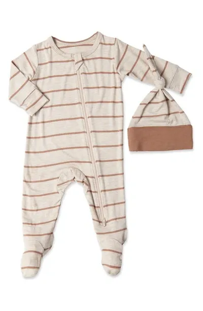 Baby Grey By Everly Grey Jersey Footie & Hat Set In Mocha Stripe