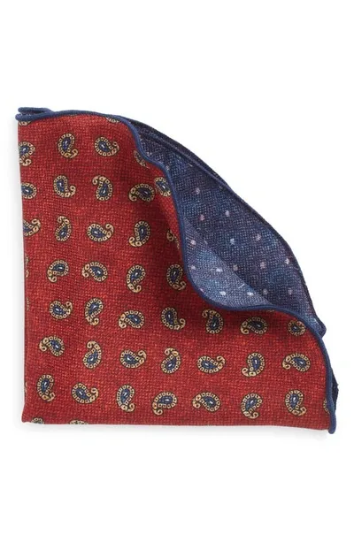 Edward Armah Polka Dot & Paisley Print Reversible Silk Pocket Circle In Brick