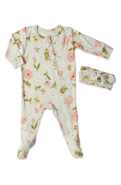 Baby Grey By Everly Grey Print Jersey Footie & Headband In Carnation