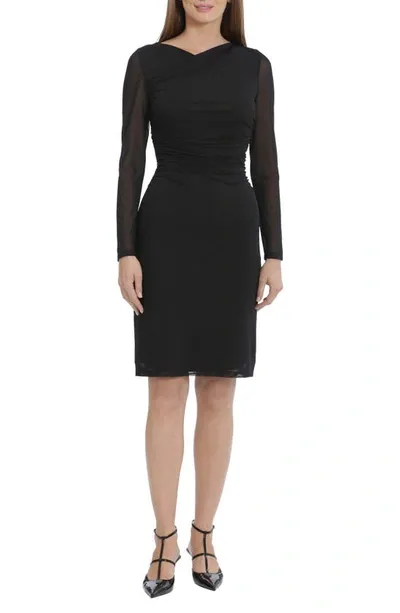 Maggy London Sheer Long Sleeve Sheath Dress In Black