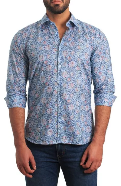 Jared Lang Trim Fit Floral Cotton Button-up Shirt