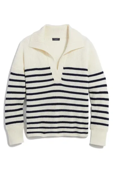 Vineyard Vines Stripe Cashmere Polo Sweater In Marshmallow