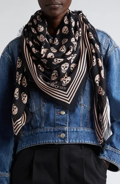 Alexander Mcqueen Biker Skull Print Scarf In Black