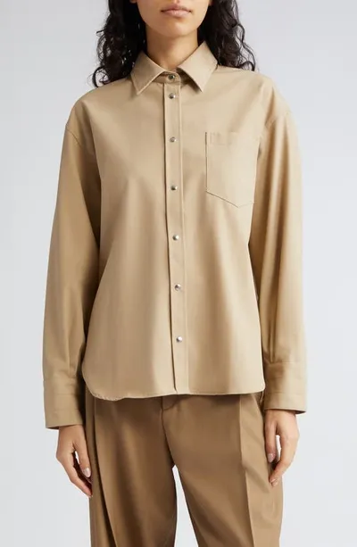 Maria Mcmanus Oversize Organic Cotton Snap-up Shirt In Khaki