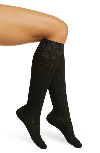 Oroblu Jasmine Metallic Knee High Socks In Black