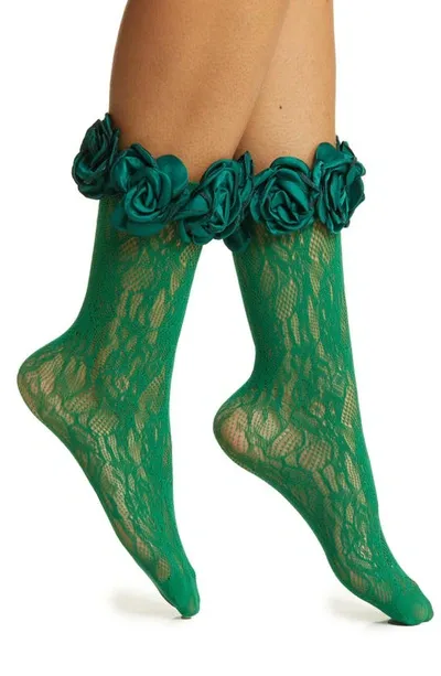 High Heel Jungle Rosetta Lace Crew Sock In Green