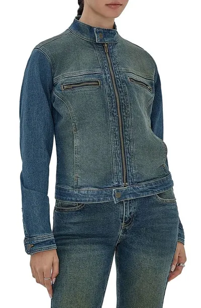 Guess Originals Go Denim Moto Jacket In Blue