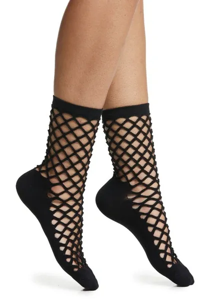 High Heel Jungle Hedge Fishnet Cotton Blend Crew Socks In Black