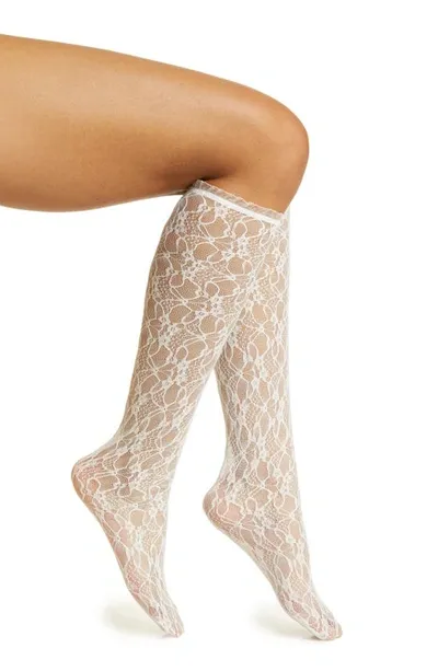 High Heel Jungle Lace Knee High Socks In White