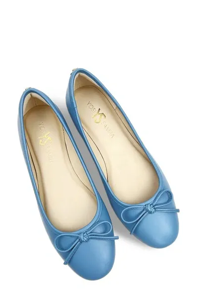 Yosi Samra Sadie Cap Toe Ballet Flat In Aqua Leather