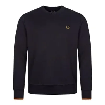 Fred Perry Crew Neck Sweatshirt In Navy/dark Caramel R63