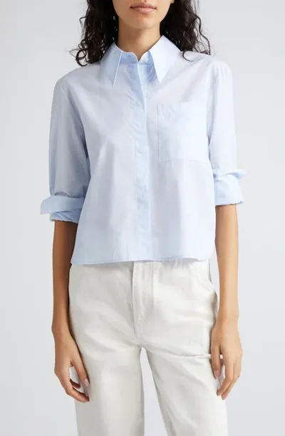 Twp Boy Cotton Button-up Crop Shirt In Light Blue