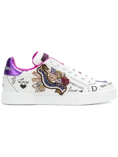 Dolce & Gabbana Verzierte Sneakers Mit Kritzel-print In White