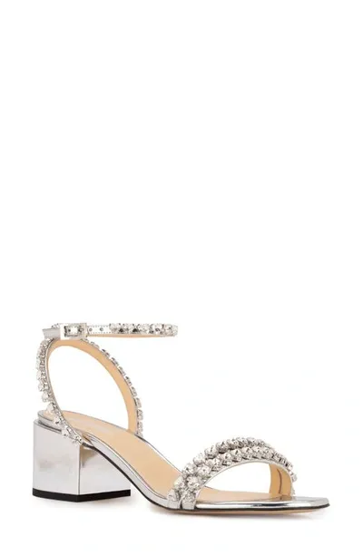 Mach & Mach Audrey Metallic Crystal Ankle Strap Sandal In Silver