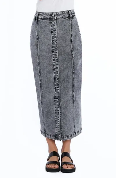 Wash Lab Denim Button Front Seamed Denim Maxi Skirt In Black Diamond Wash