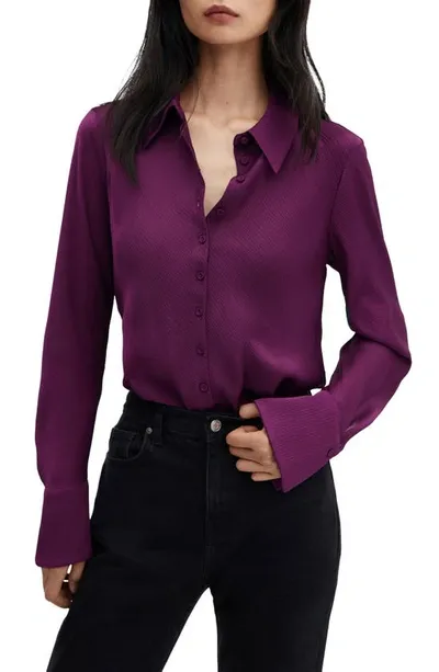 Mango Textured Satin Button-up Shirt In Medium Purple