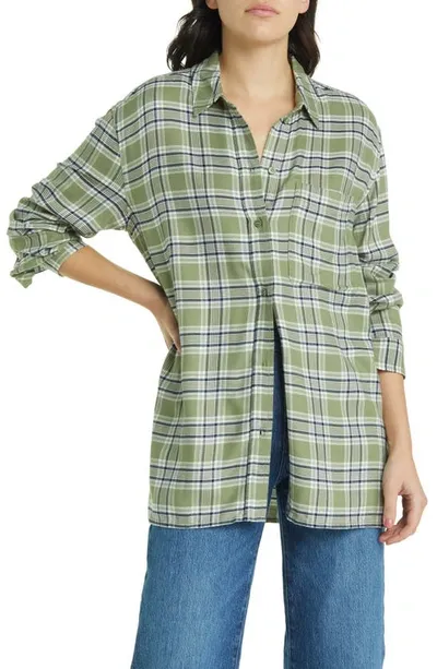 Treasure & Bond Plaid Long Sleeve Button-up Shirt In Olive- Navy Georgie Plaid