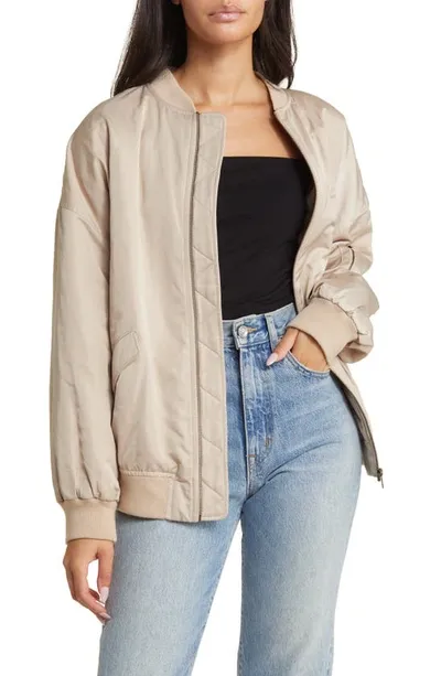 Open Edit Oversize Bomber Jacket In Tan Oxford