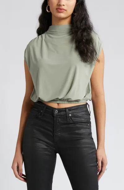 Open Edit Knit Blouson Crop Top In Green Halo