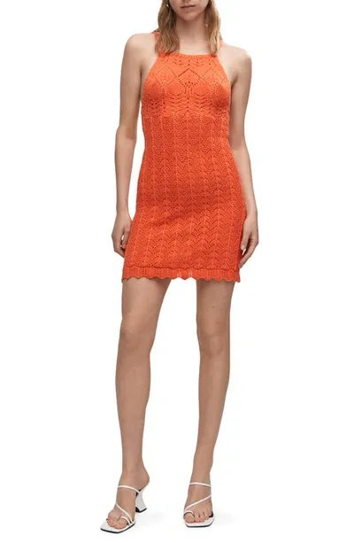 Mango Sheer Open Knit Minidress In Pastel Orange