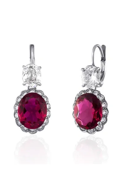 Mindi Mond Legacy Rubellite Tourmaline & Diamond Drop Earrings In Silver And 14k White Gold