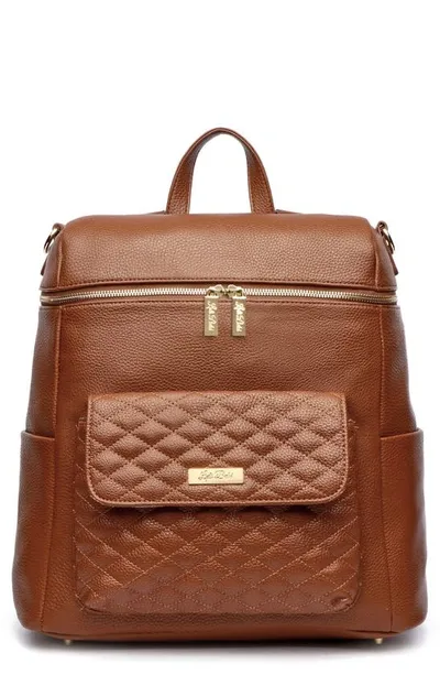 Luli Bebe Monaco Faux Leather Diaper Backpack In Caramel Brown