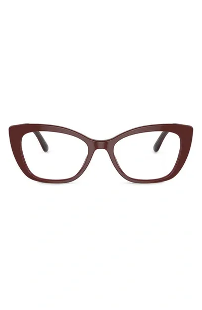 Dolce & Gabbana 54mm Cat Eye Optical Glasses In Bordeaux/transparent Bordeaux