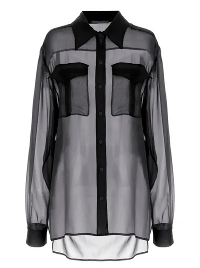 Alberta Ferretti Sheer Chiffon Shirt With Black Trim In Negro