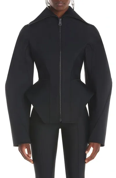 Mugler Flare Hem Scuba Fitted Jacket In Black