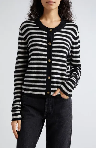 Atm Anthony Thomas Melillo Wool And Cashmere Stripe Cropped Cardigan In Black Grey