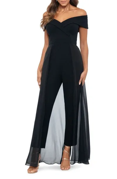 Xscape Off The Shoulder Maxi Jumpsuit In Black