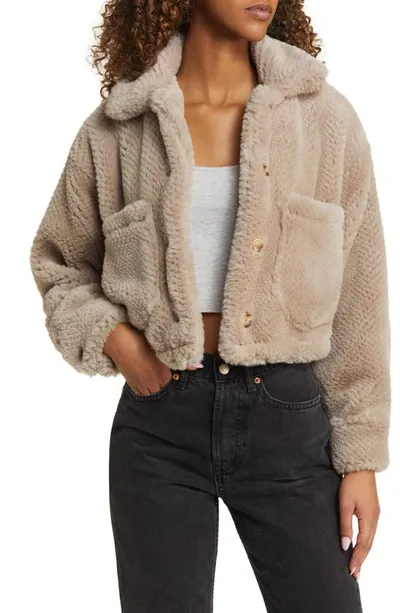 Blanknyc Faux Fur Crop Jacket In Dried Mushroom